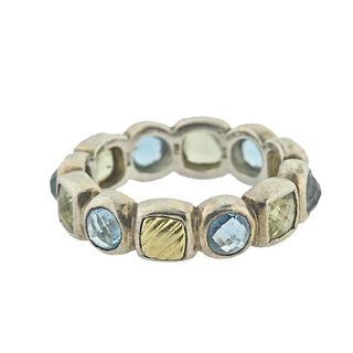 David Yurman Chiclet 18k Gold Silver Topaz Citrine Ring