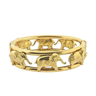 Vintage Italian 18k Gold Movable Elephant Bangle Bracelet