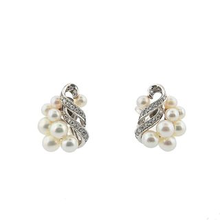 1950s Midcentury Platinum Diamond Pearl Earrings