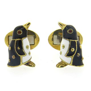 Hidalgo Gold Enamel Penguin Cufflinks