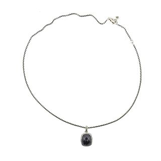 David Yurman Silver Diamond Onyx Pendant Necklace