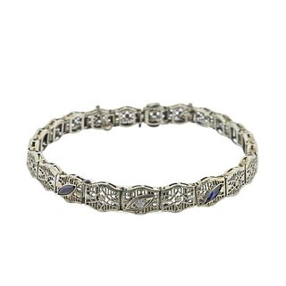Art Deco Filigree 14k Gold Diamond Bracelet 