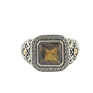 John Hardy Batu Sari Silver Gold Smoky Quartz Diamond Ring