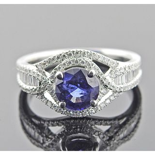 1.76ct Blue Sapphire Diamond Engagement Gold Ring