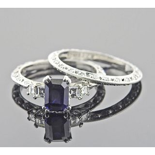 Tacori Platinum Diamond Sapphire Engagement Wedding Bridal Ring Setting