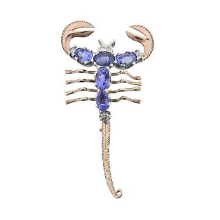 18k Gold Diamond Sapphire Scorpion Brooch Pin