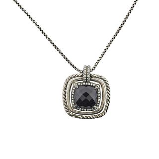David Yurman Silver Diamond Onyx Chatelaine Pendant Necklace 