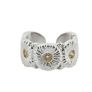 Buccellati Silver Fancy Diamond Blossom Daisy Band Ring