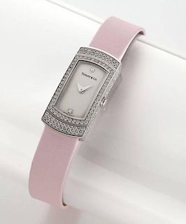 Tiffany 18K gold and diamond tank watch