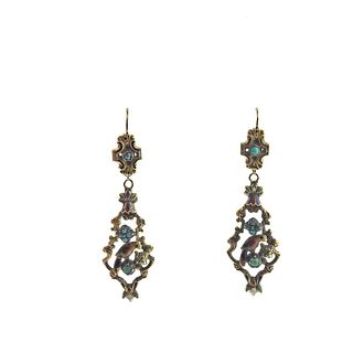 Antique 14k Gold Enamel Turquoise Earrings