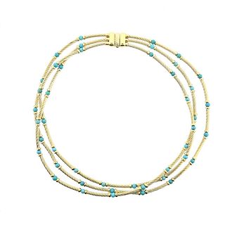 David Yurman 18k Gold Turquoise Cable Necklace