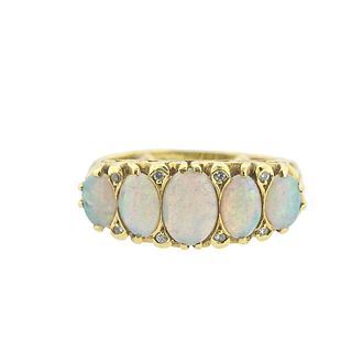 English 18K Gold Opal Diamond Ring