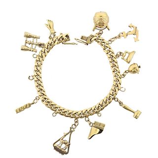 1960s 18k Gold Multi Charm Bracelet