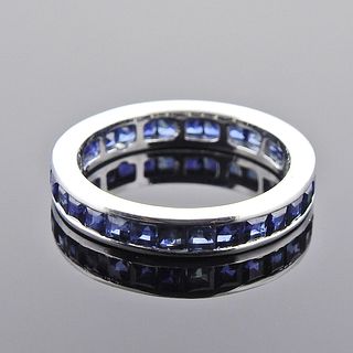 Platinum Sapphire Eternity Wedding Band Ring