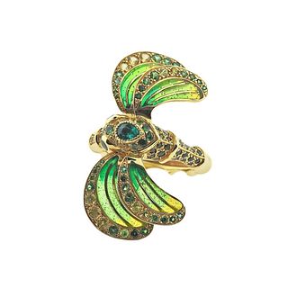 Lalique Libellule Gold Tsavorite Emerald Plique A Jour Ring