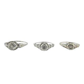 Art Deco Filigree 14k Gold Diamond Engagement Ring Lot 3pc