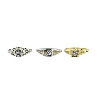 Art Deco Filigree Gold Diamond Engagement Ring Lot 3pc