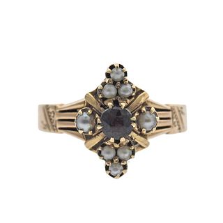 Antique Victorian 14k Gold Garnet Seed Pearl Ring