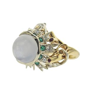 Giorgio Chilleri Gold Diamond Emerald Ruby Moonstone Ring