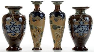 Two Pairs Doulton Art Nouveau Vases