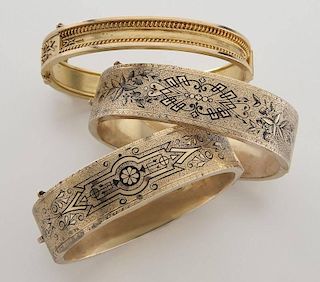 (3) Victorian 14K gold and enamel bangle