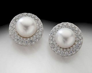 18K gold, diamond and South Sea pearl earrings