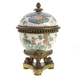 Chinese bronze mounted porcelain brule parfum