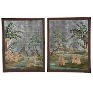 Pair Chinese Export reverse painted mirrors