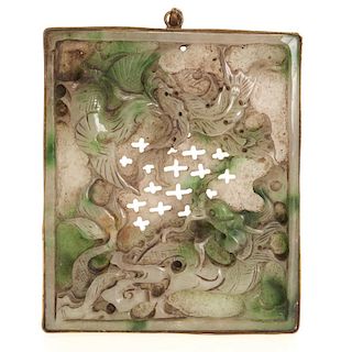 Chinese carved green/white jade plaque