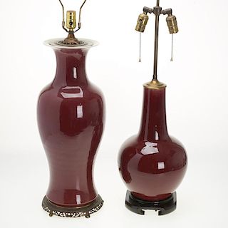 (2) Chinese porcelain oxblood vase lamps