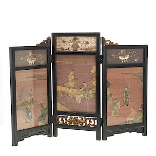 Antique Chinese Kesi panel, lacquer table screen
