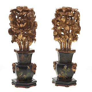 Pair Asian carved giltwood ornaments