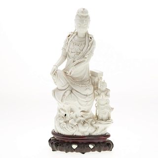 Chinese blanc de chine Guanyin and attendant