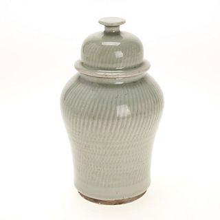 Asian celadon comb glazed ginger jar