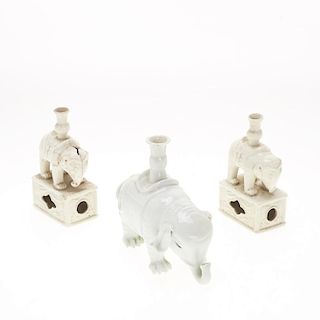 (3) Chinese blanc de chine elephant joss holders