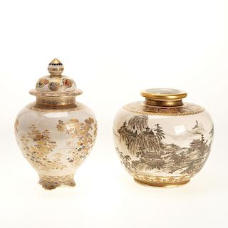 (2) Antique Japanese Satsuma earthenware vessels