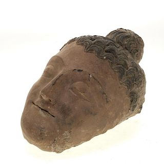 Asian polychromed stucco Buddha head fragment