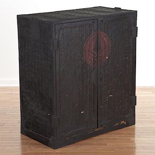 Japanese black painted rattan traveling chest