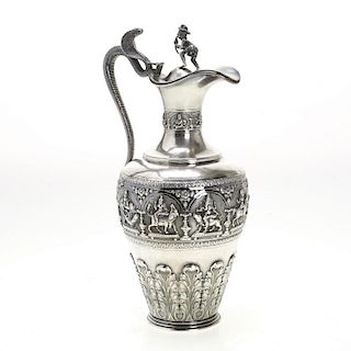 Indian silver ewer with deity decoration