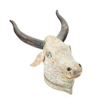 Life size Indian polychrome painted bull's head