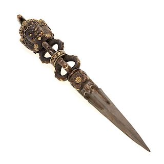 Large Tibetan bronze ritual Phurba dagger