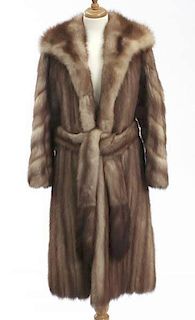 Vintage Stone Marten fur full length belted coat