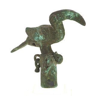 Inca patinated copper finial of a toucan