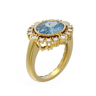 4.04 ctw Blue Topaz & Diamond Ring 18K Yellow Gold