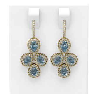 13.06 ctw Aquamarine & Diamond Earrings 18K Yellow Gold