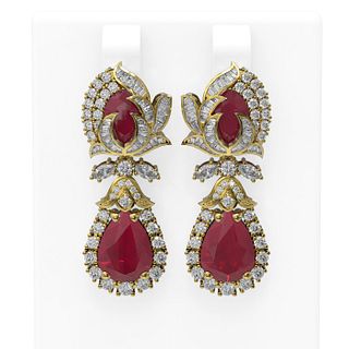 14.63 ctw Ruby & Diamond Earrings 18K Yellow Gold