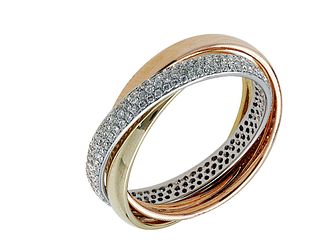 Round Pave Diamond Overlap Tri-band In 14k White, Yellow And Rose Gold