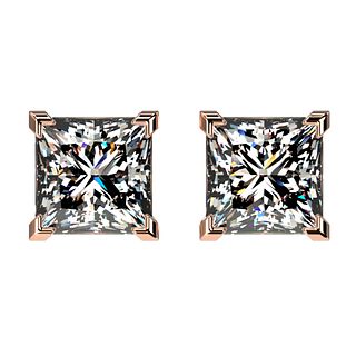 2 ctw Certified VS/SI Quality Princess Diamond Stud Earrings 10k Rose Gold