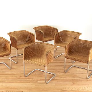 Set (6) wicker and chrome chairs by Harvey Probber