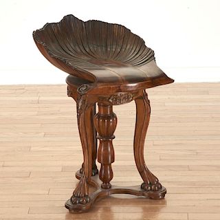 Victorian carved walnut shell piano stool